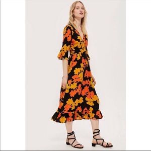 Topshop orange & yellow floral midi dress